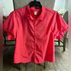 GAP Hot Pink Oversized Short Sleeve Button Up Top XL